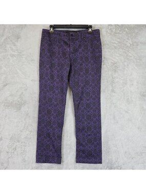 Liverpool Straight Jeans Womens 10 Purple Plum Floral Print Stretch Let It Be